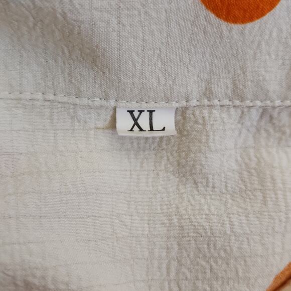 Womens Cream Textured Button Up Short Sleeve Shirt Size XL Oranges Lightweight - Picture 7 of 9